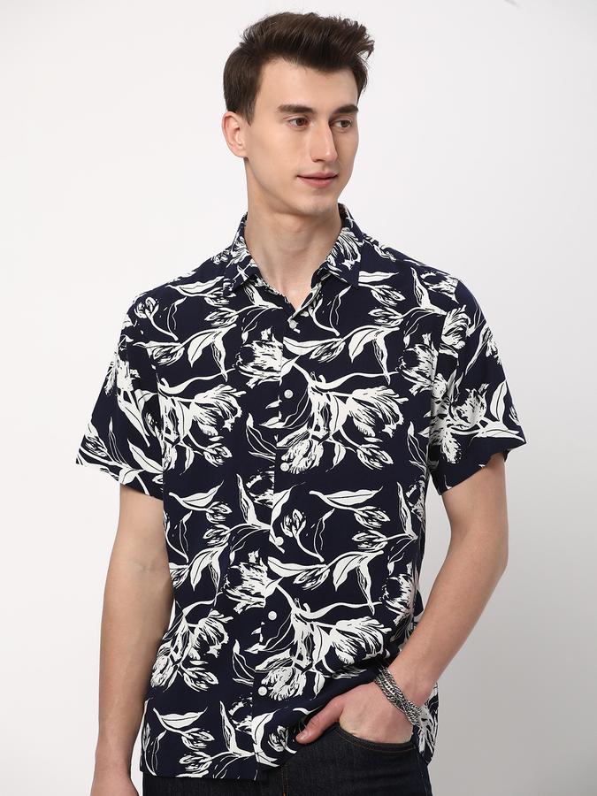 R&B Men Floral Print Shirt Spread Collar image number 0