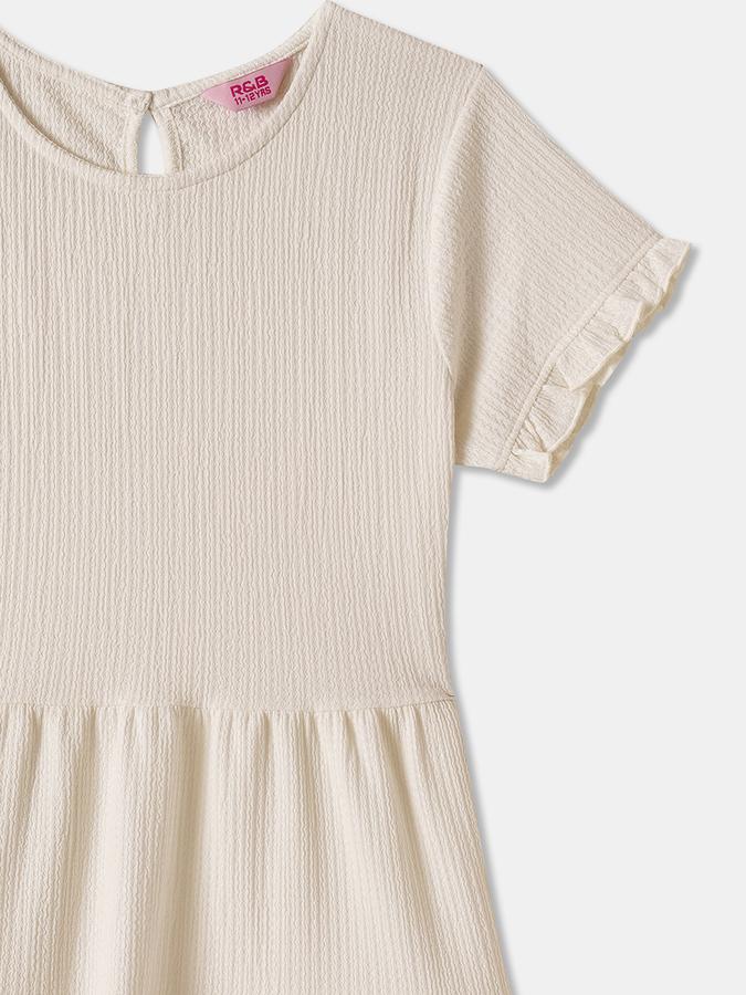 Girls Polyester A-Line Round Neck Tiered Dress