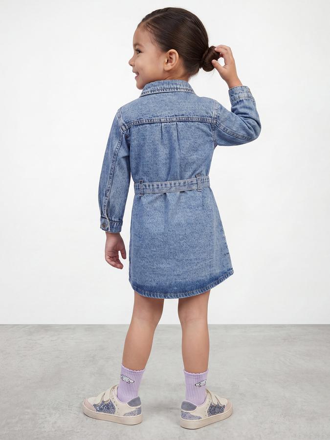 R&B Girl Blue Solid Pure Cotton Short Sleeves Denim Shirt Dress