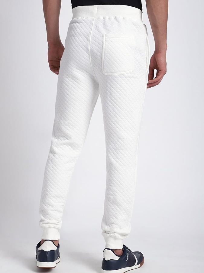 R&B Men Cream Self Design Straight Fit Trousers