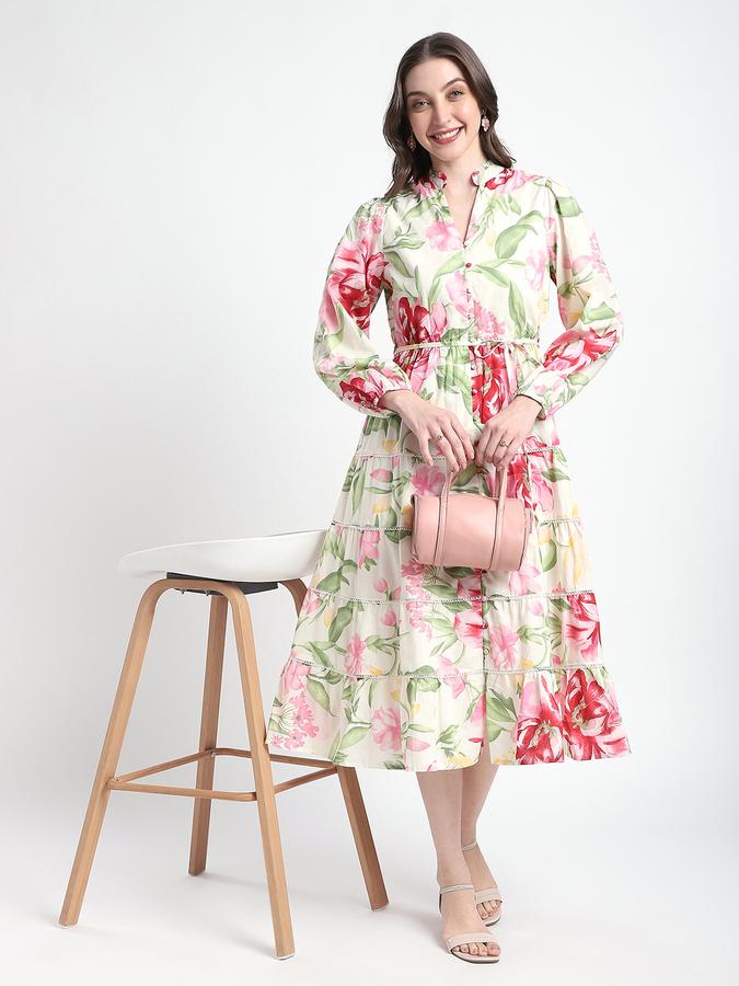 Women Cotton A-Line Midi Floral Dress