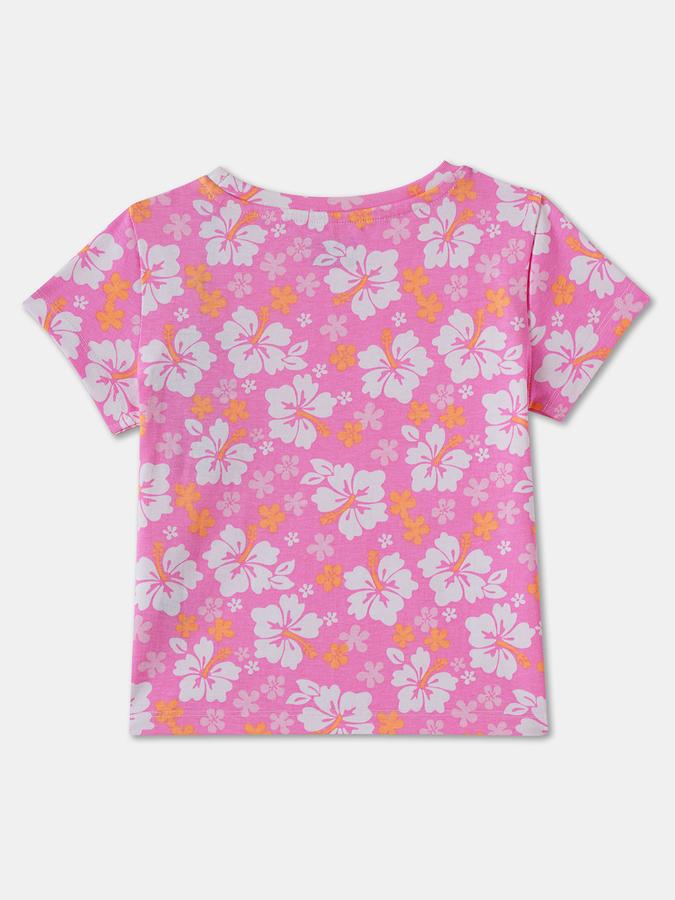Girls Floral Regular Fit Short Sleeve Crew Neck T-Shirt