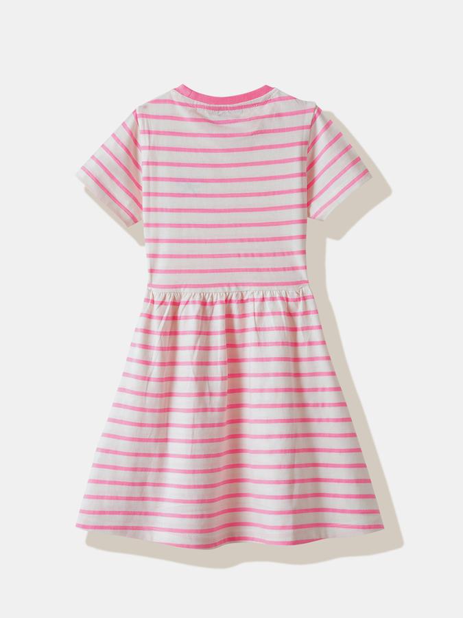 Girls Cotton Regular Fit Round Neck Ruffled Dress