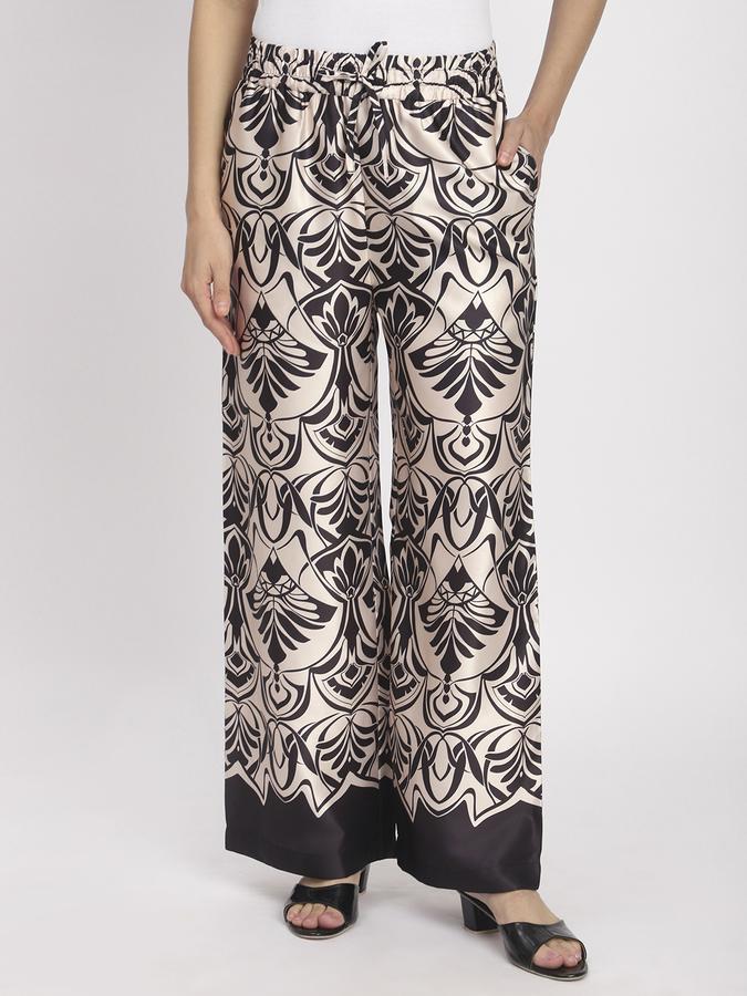 R&B Women Ivory Abstract Print Wide-Leg Trousers