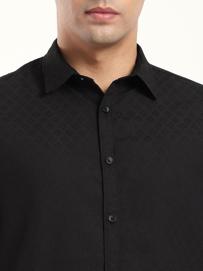 Men Polyester Slim Fit Shirt Collar Textured Shirt