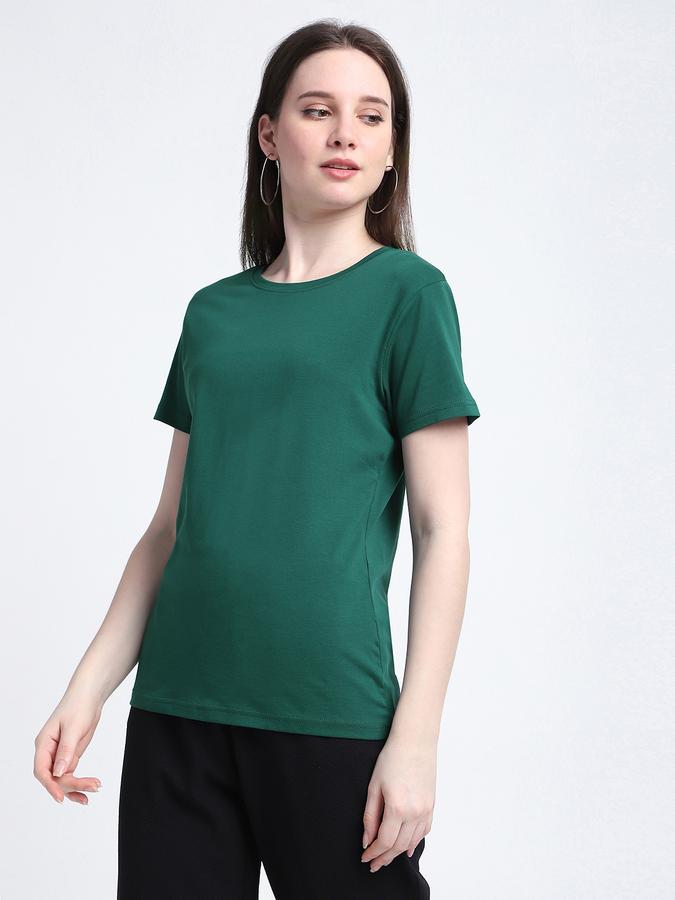 R&B Women Dark Green Solid T-Shirt