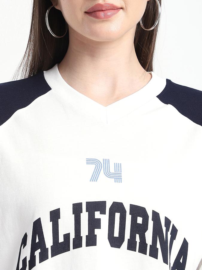 Women Cotton Regular Fit V-Neck Printed T-shirt