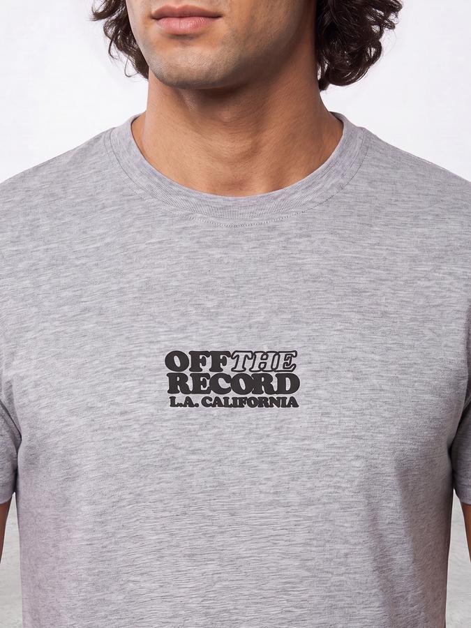 R&B Men Grey Melange Typographic Print Short Sleeves Pure Cotton Tshirt