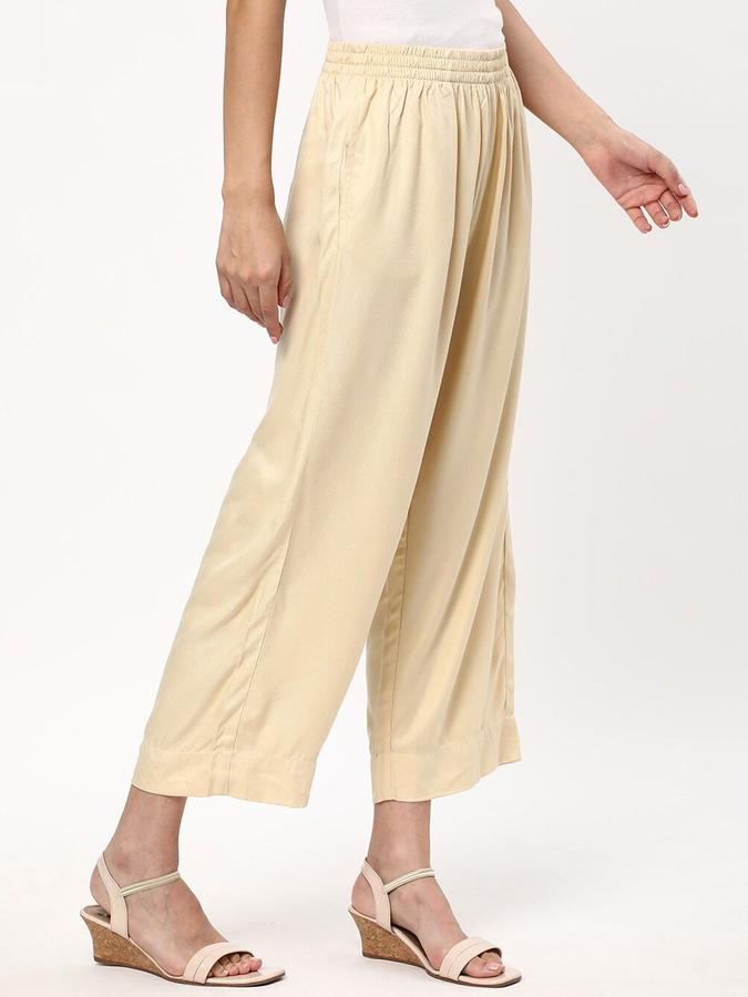 R&B Women Beige Solid Regular Fit Trousers
