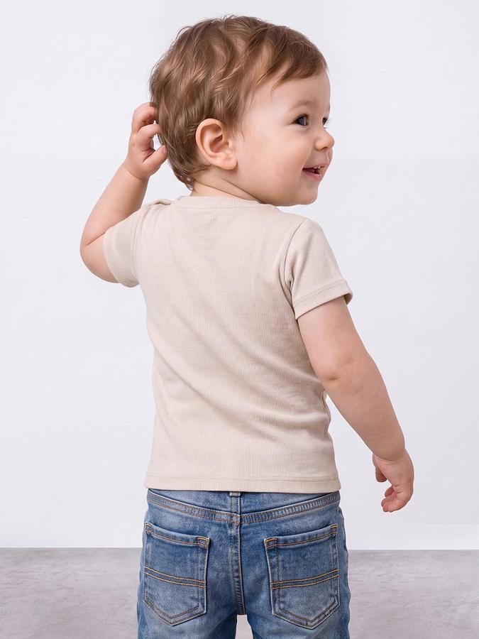 R&B Boys Beige Short Sleeve Round Neck Tiger Graphic Print T-Shirt