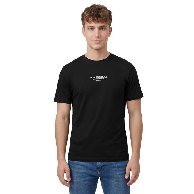 R&B Men Black Cotton Printed Round Neck T-Shirt