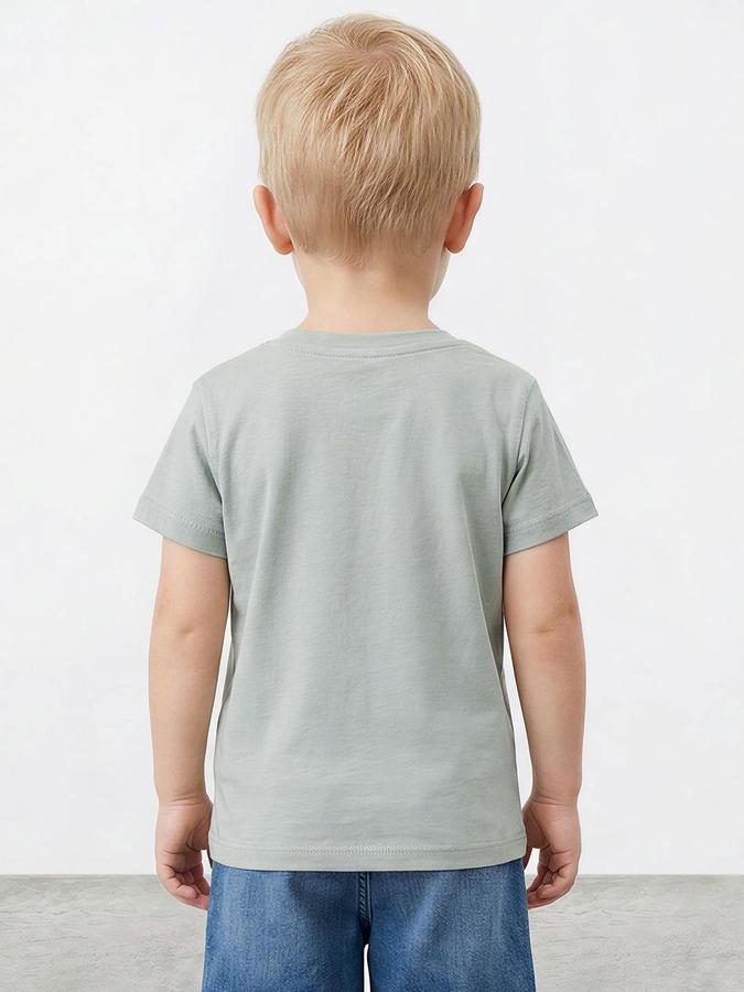 R&B Boys Green Short Sleeve Round Neck Excavator Graphic Print T-Shirt