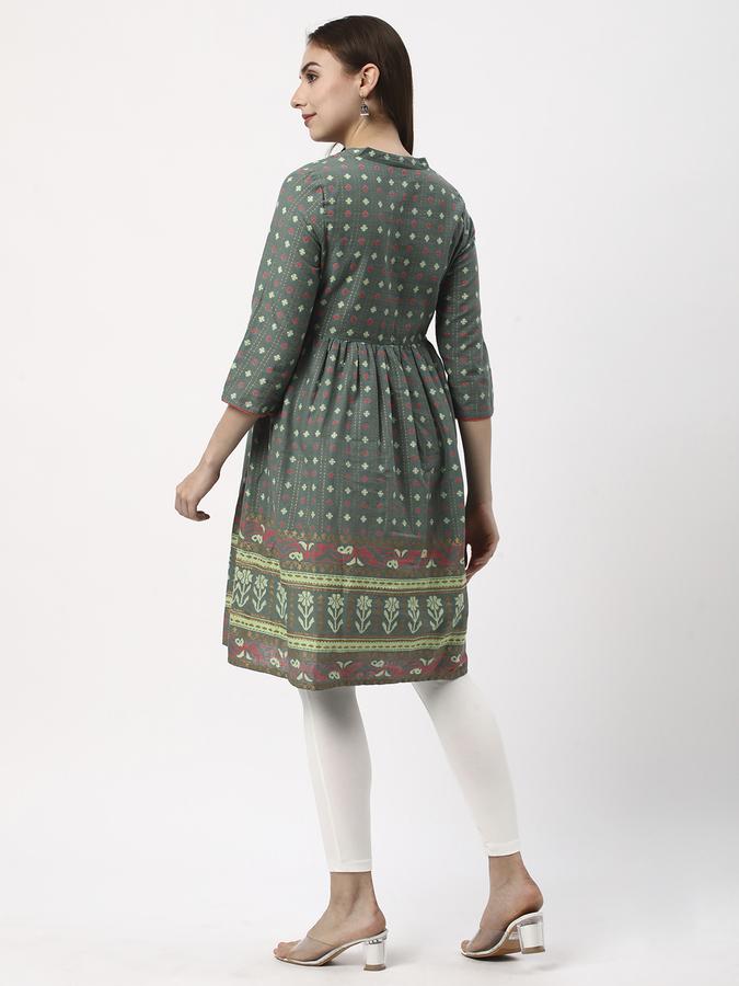 Women Cotton Regular Fit Mandarin Collar Printed Kurta