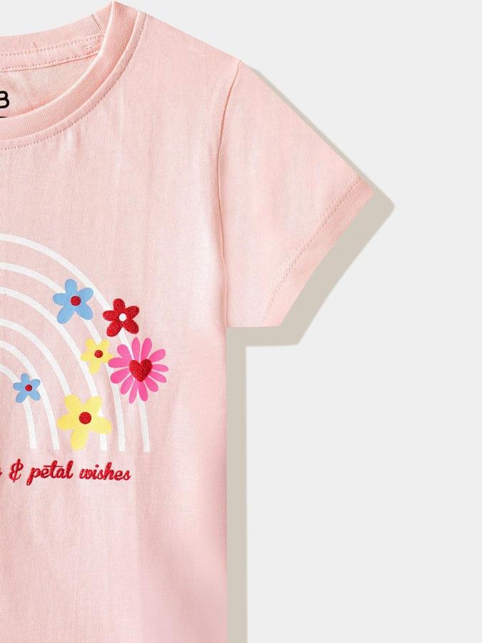 Girls Cotton Regular Fit Crew Neck Graphic T-shirt