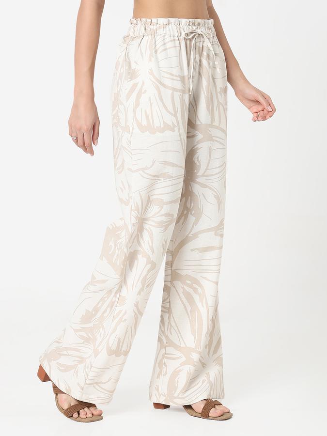 Women Viscose Blend Wide Leg High Rise Floral Trousers