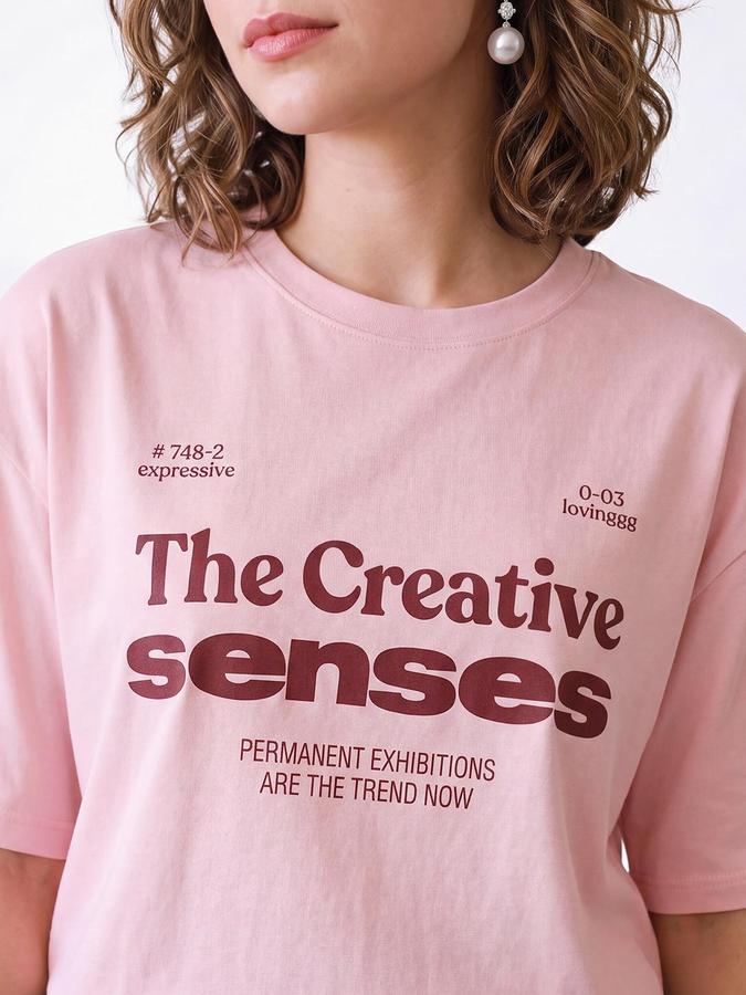 R&B Women Baby Pink Typography Pure Cotton Round Neck Short Sleeves T-Shirt