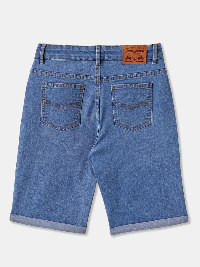 Boys Denim Relaxed Fit Button Closure Cuffed Hem Shorts