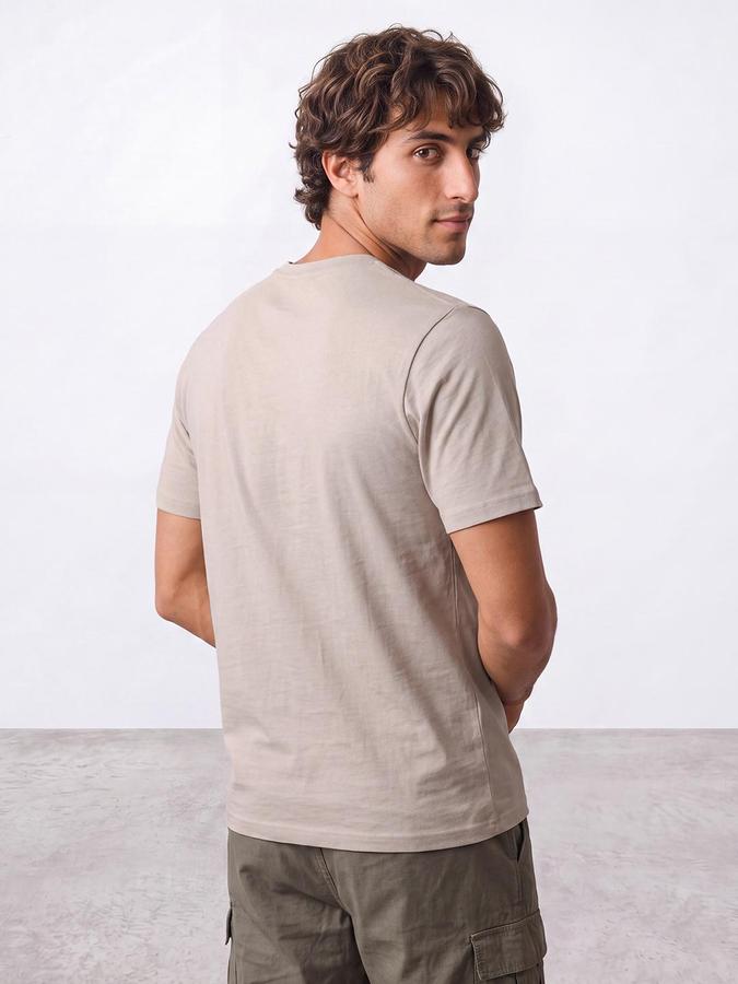 R&B Men Beige Short Sleeve Round Neck Typography Print T-Shirt