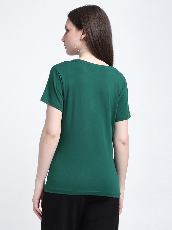 R&B Women Dark Green Solid T-Shirt