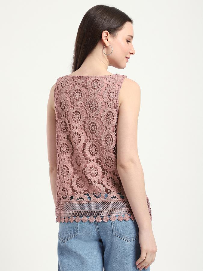 R&B Women Shell Pink Crochet Sleeveless Top