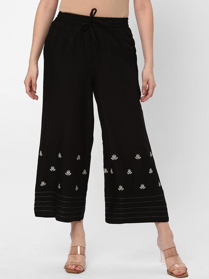 R&B Women Black Embroidered Regular Fit Pants