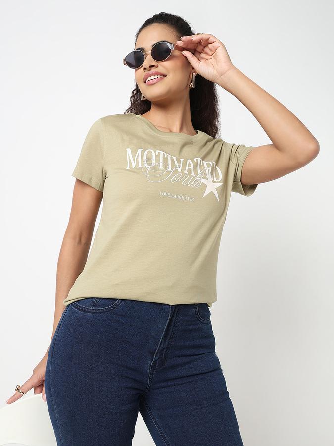 Women Cotton Relaxed Fit Round Neck Graphic T-shirt
