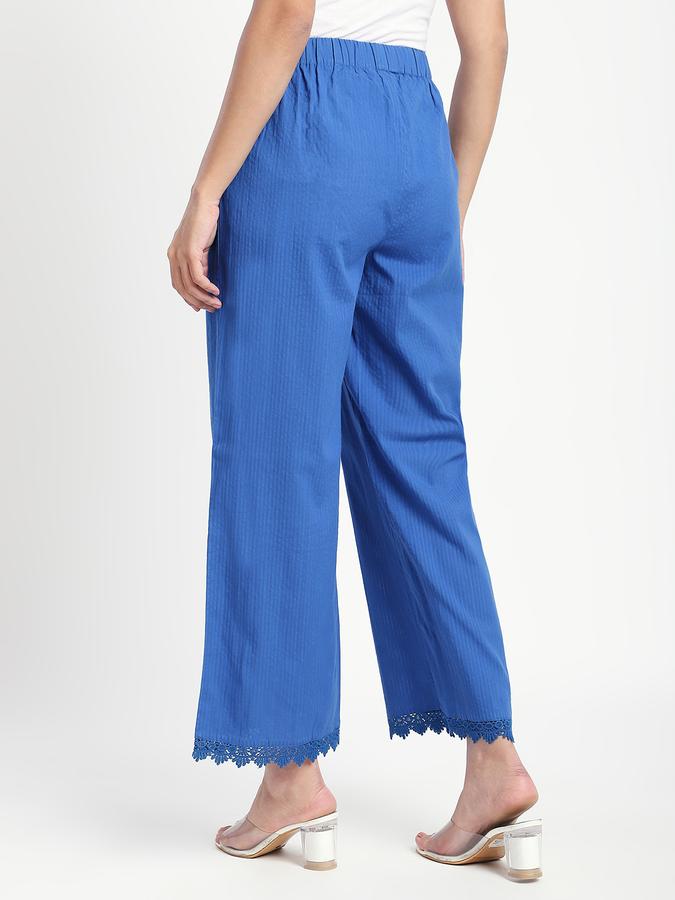 Women Cotton Wide Leg Mid Rise Lace Trim Pants