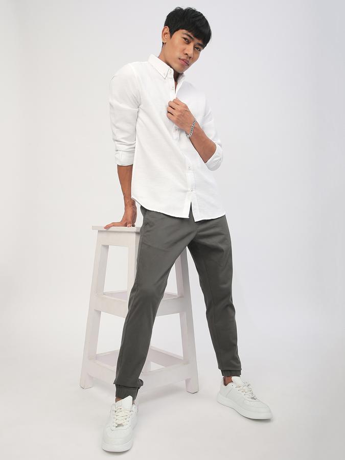 Men Cotton Regular Fit Drawstring Waist Jogger Trousers