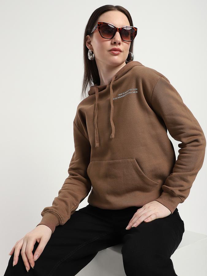 Women Cotton Blend Regular Fit Hooded Graphic Sweatshirt