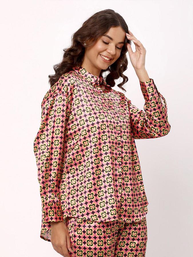 R&B Women Pink Printed Long Sleeves Shirt 