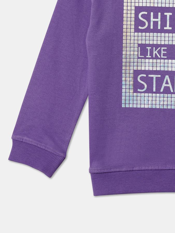 Girls Cotton Blend Regular Fit Crew Neck Graphic Sweatshirt