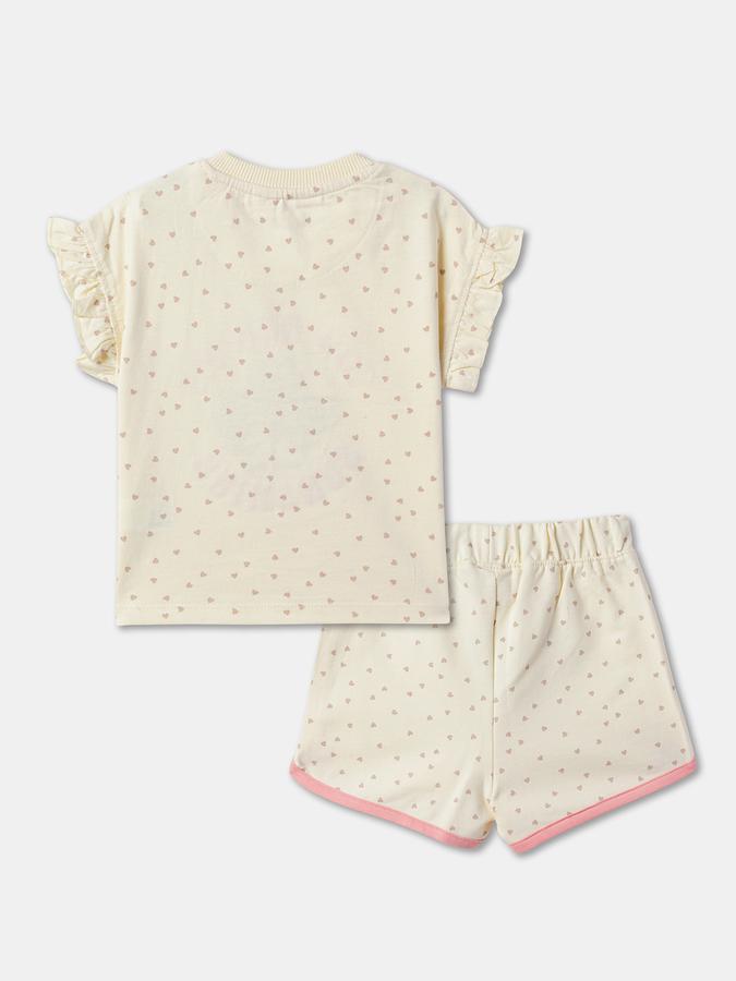Girls Printed Round-Neck Top & Shorts image number 1