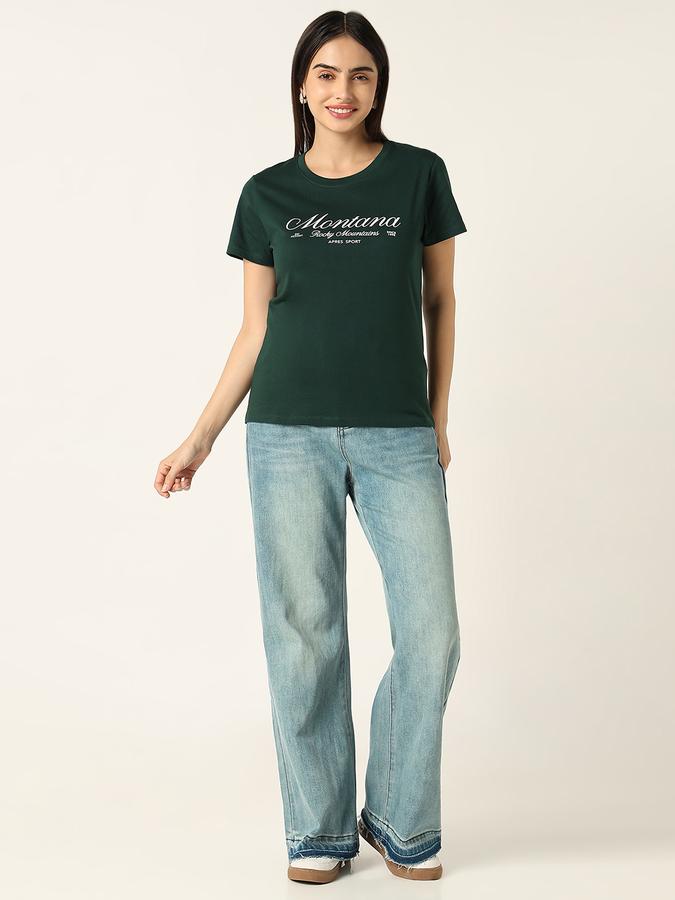 Women Cotton Slim Fit Crew Neck Graphic T-shirt