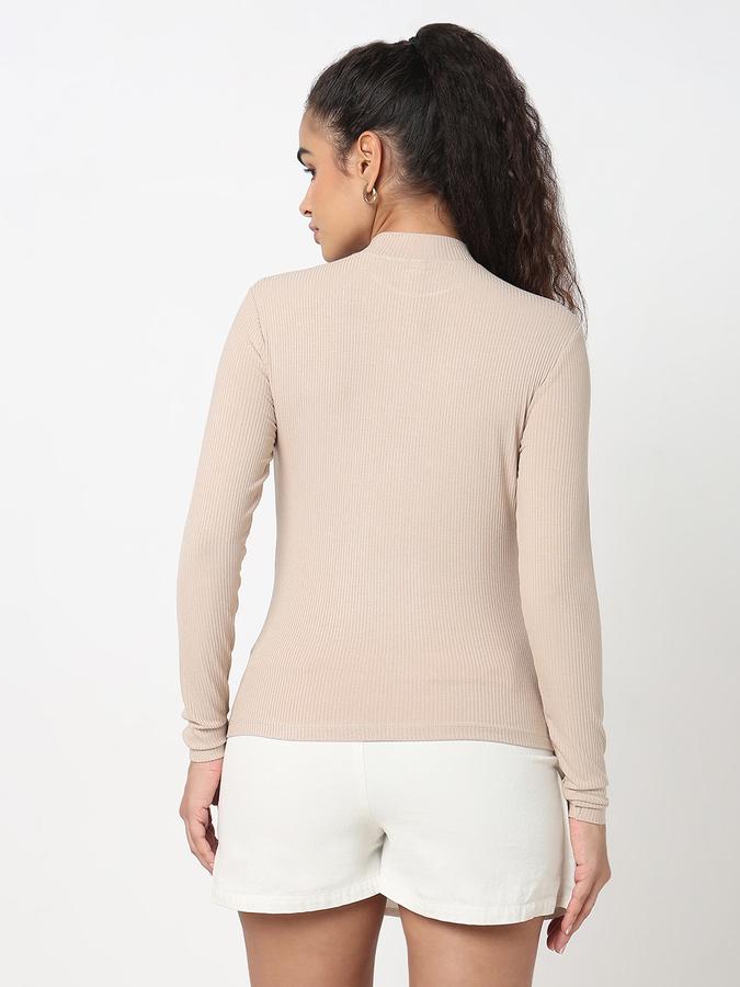 R&B Women Sand Solid Ribbed Top