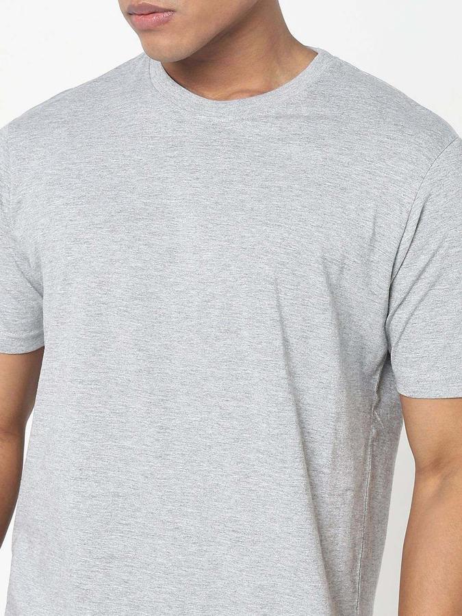 R&B Mens Grey Melange Solid Round Neck Short Sleeves T-shirt