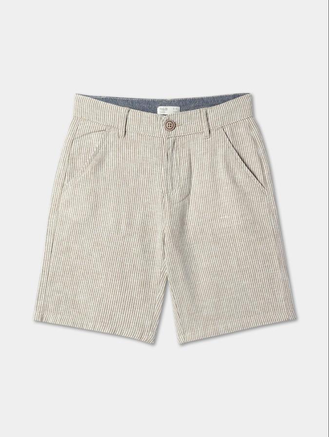 R&B Olive Regular Fit Mid-Rise Striped Boys Shorts