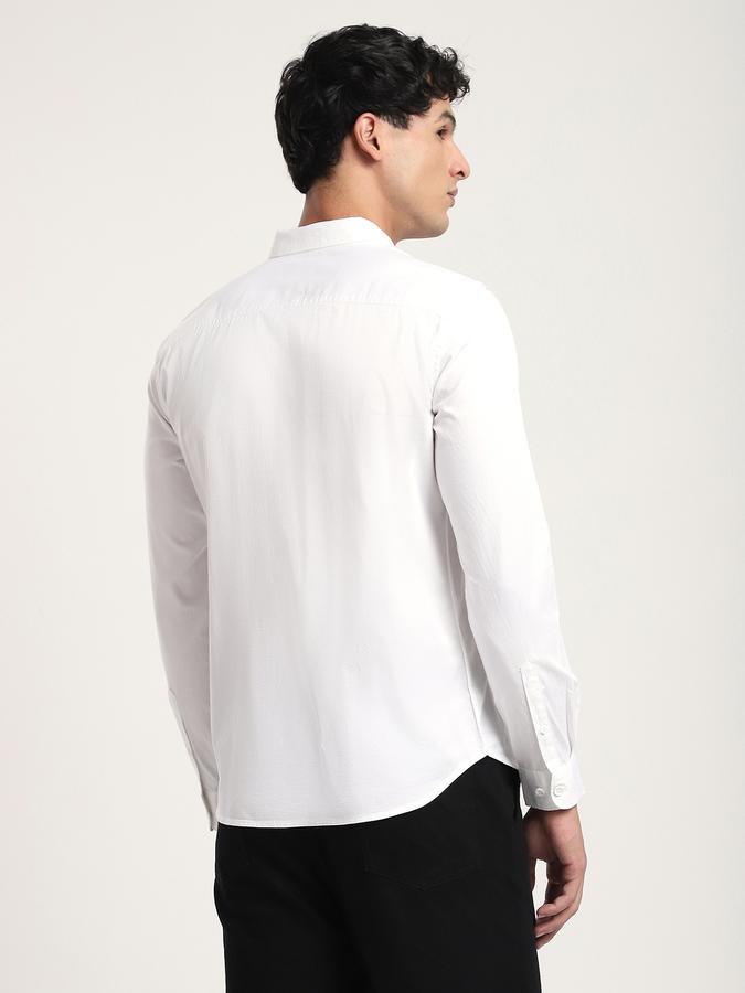 Men Cotton Regular Fit Point Collar Solid Shirt