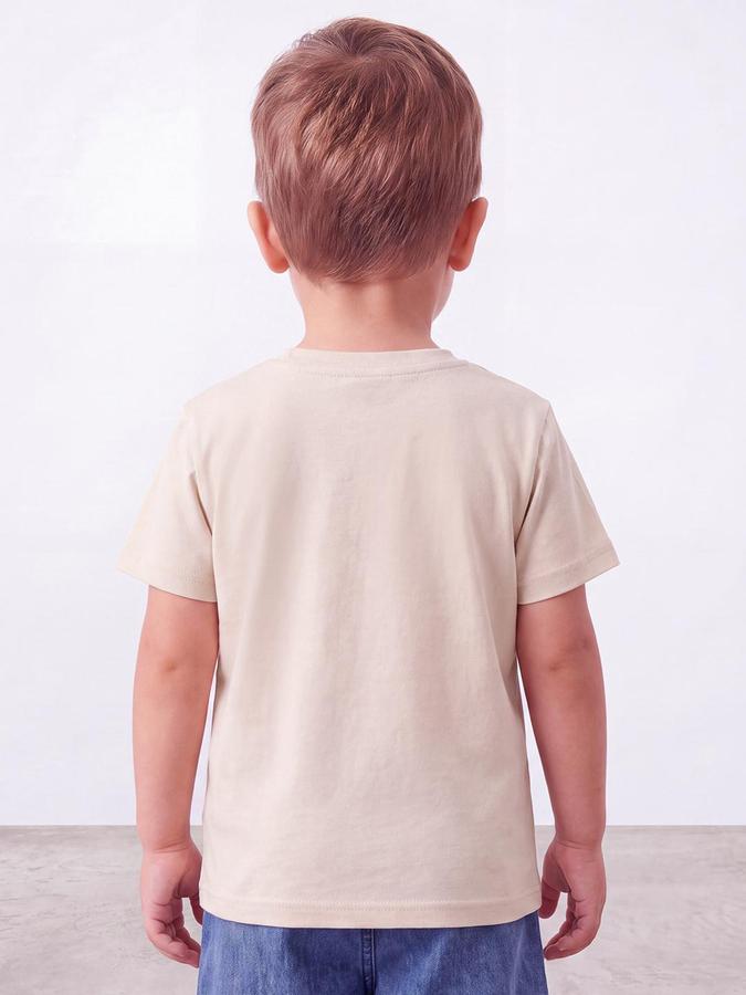 R&B Boys Light Beige Short Sleeve Round Neck Football Graphic Print T-Shirt