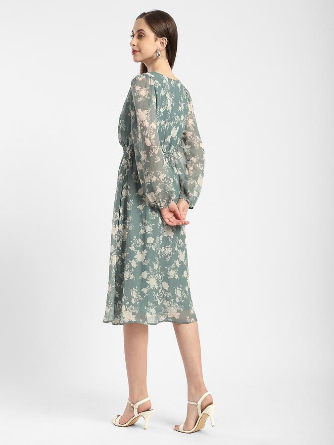 Women Polyester Fit And Flare Midi Floral Dress