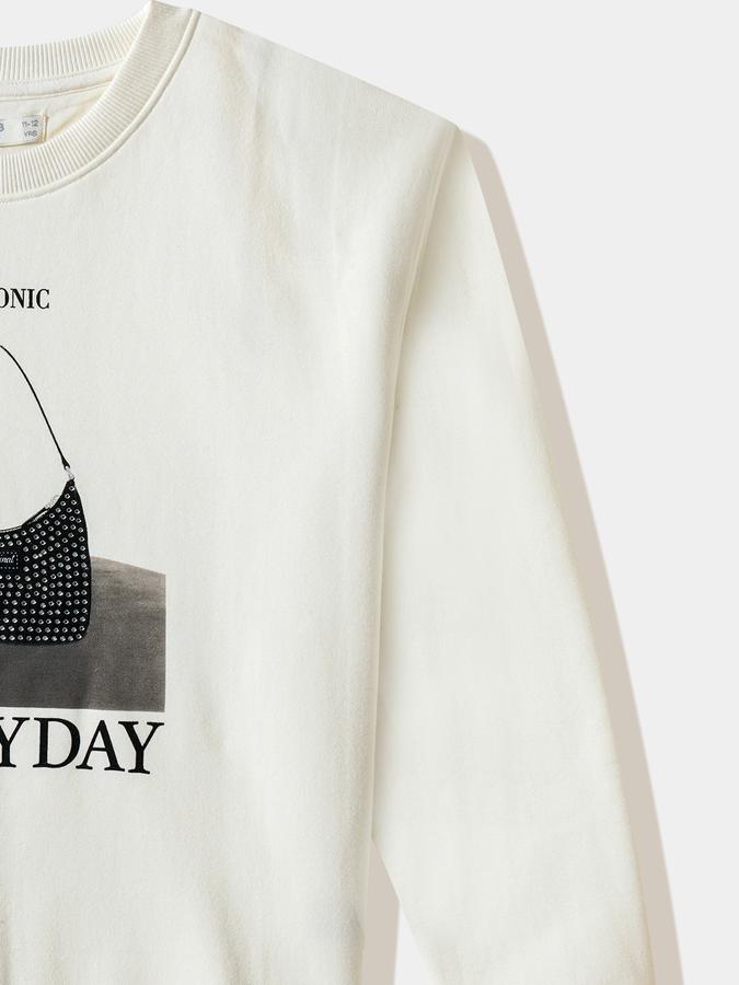 R&B Girls' White Printed Sweatshirt