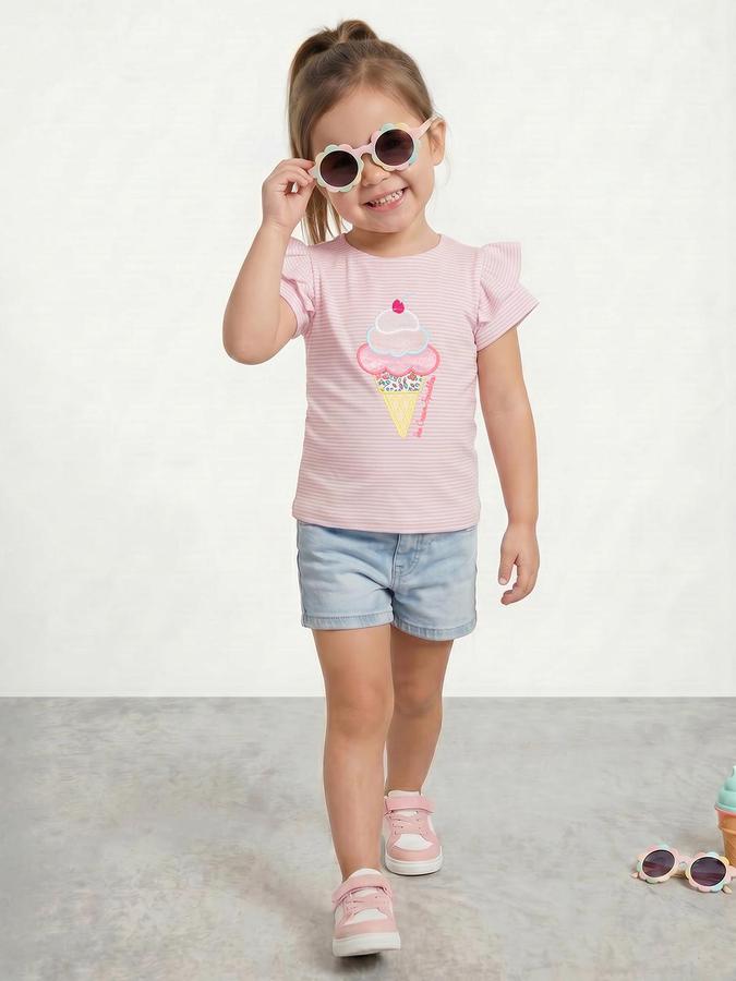 R&B Pink Girls Striped Short Sleeves Tshirt
