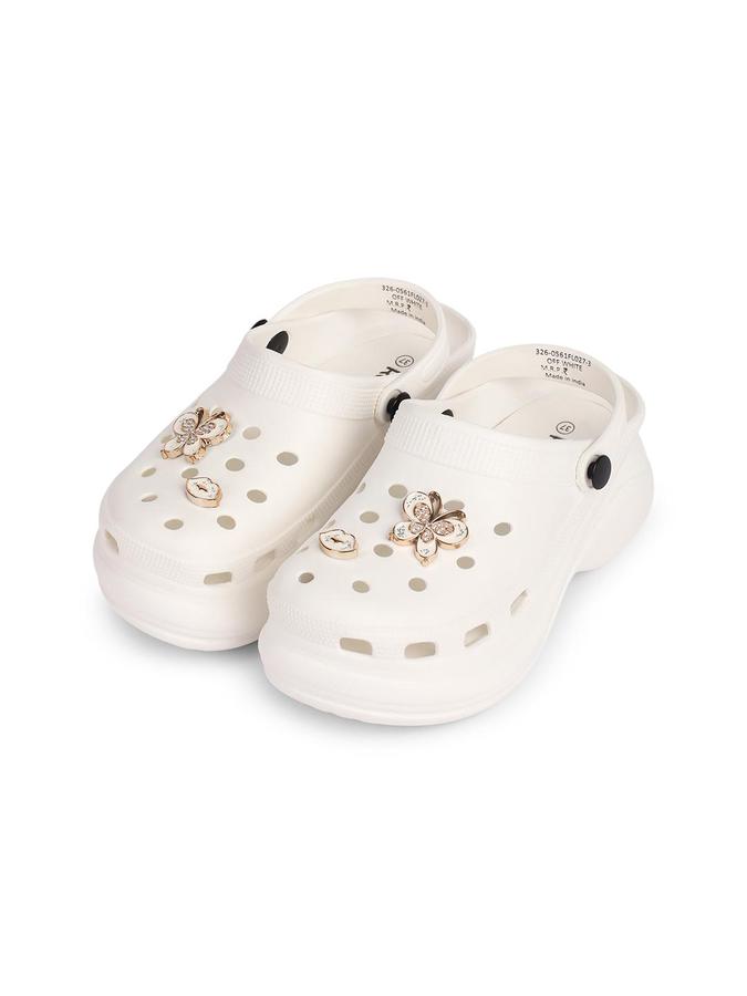 R&B Women Off White Butterfly Embellished Clogs