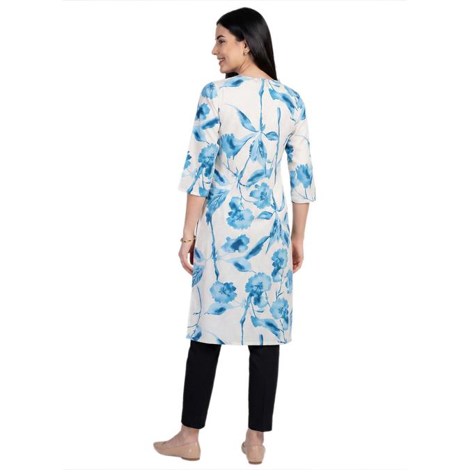 R&B Blue Women V-Neck Three-Quarter Sleeves Kurta 