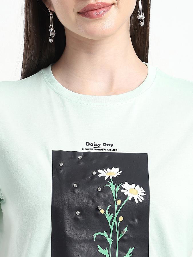 Women Cotton Regular Fit Crew Neck Graphic T-shirt