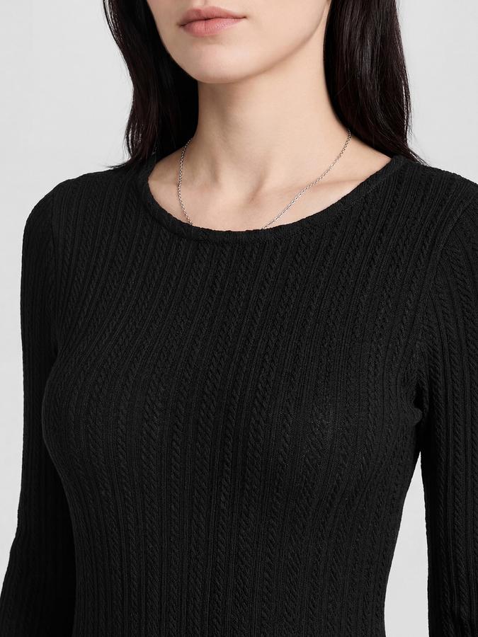 R&B Black Self Design Round Neck Long Sleeves Bodycon Mini Women Dress