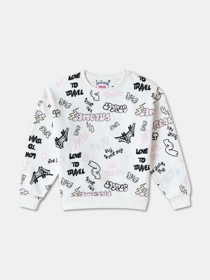 R&B Girls' White Printed Sweatshirt