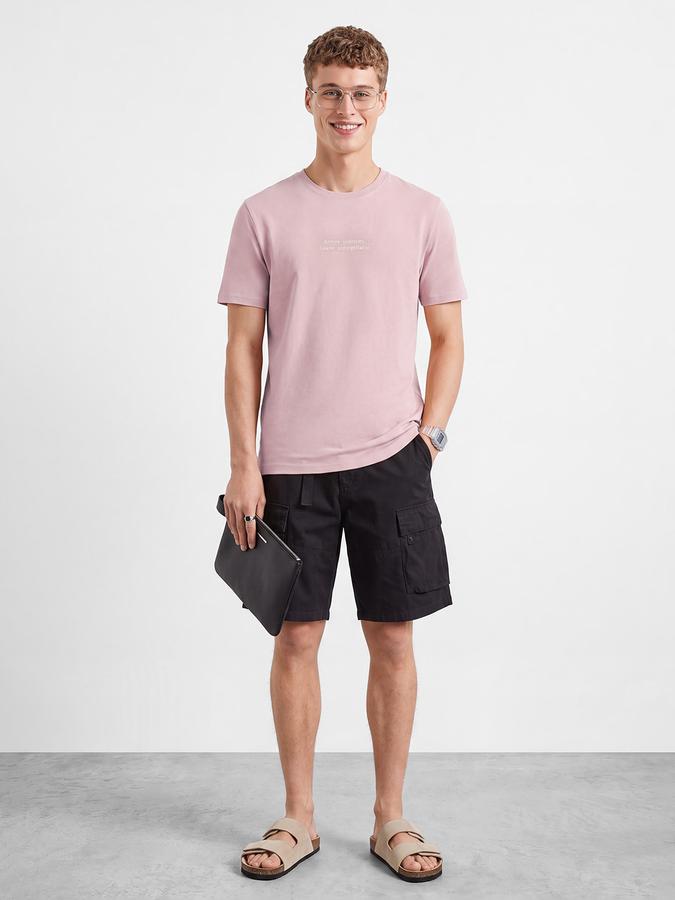 R&B Men Shell Pink Typographic Print Short Sleeves Pure Cotton Tshirt
