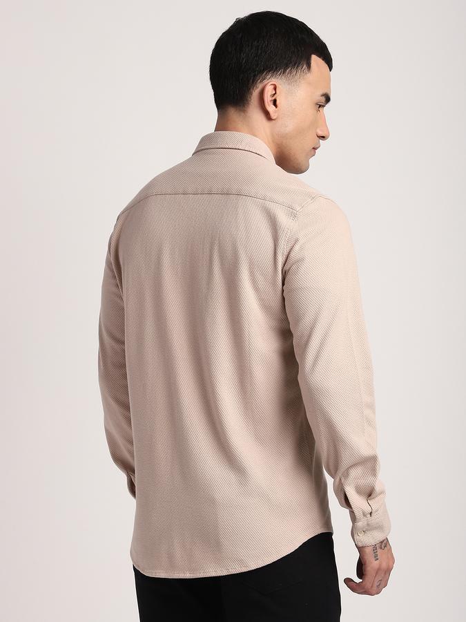 Men Cotton Regular Fit Point Collar Solid Shirt