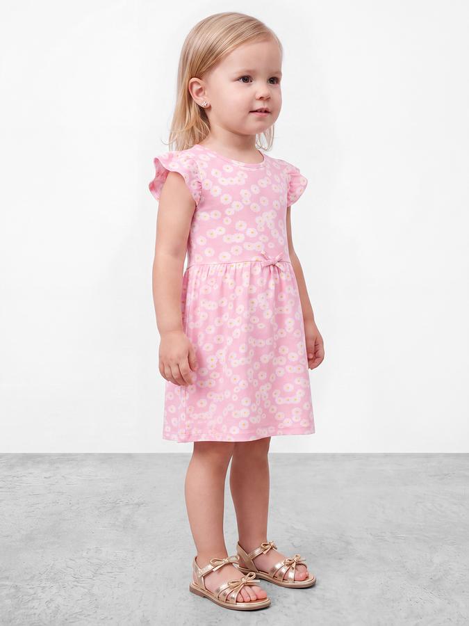 R&B Girls Pink Ruffle Sleeves Floral Print Knee Length Dress