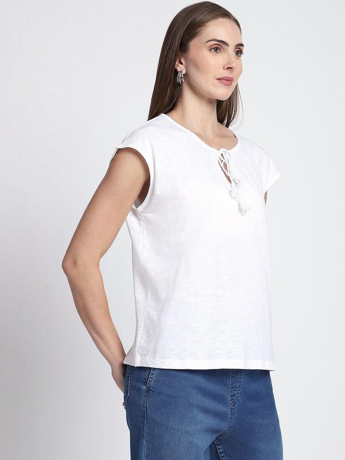 R&B Womens Ivory Solid Round Neck Short Sleeves Top